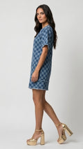 Checkered Frayed Hem Denim Mini Dress