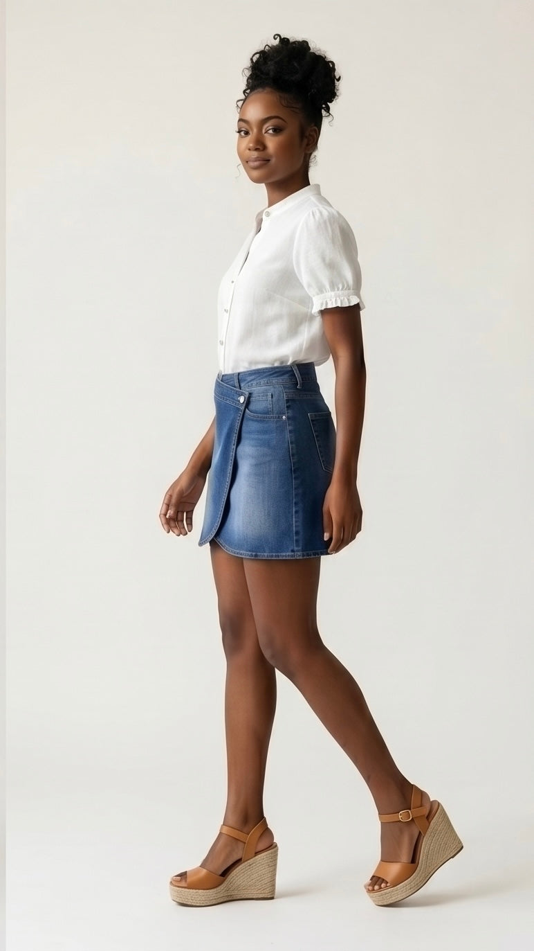 Wrapped Crossed Waist Denim Mini Skirt