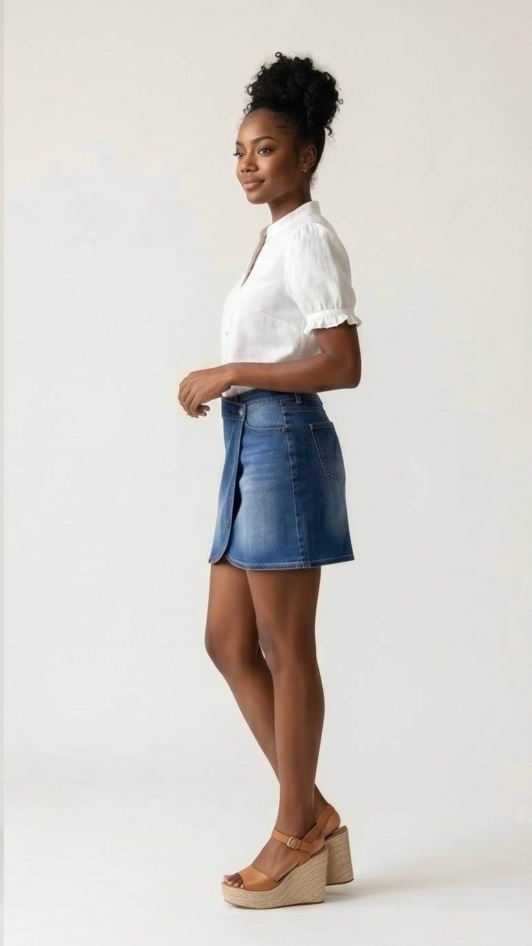Wrapped Crossed Waist Denim Mini Skirt