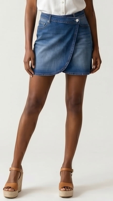 Wrapped Crossed Waist Denim Mini Skirt