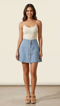 Denim Button Front A-Line Skirt