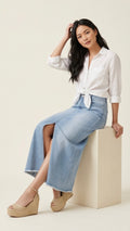 ISSUE/Denim Raw Hem Maxi Skirt