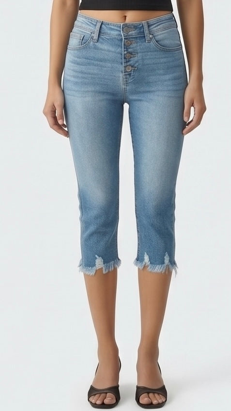 Lauren Mid Rise Capri with Frayed Hem Jeans