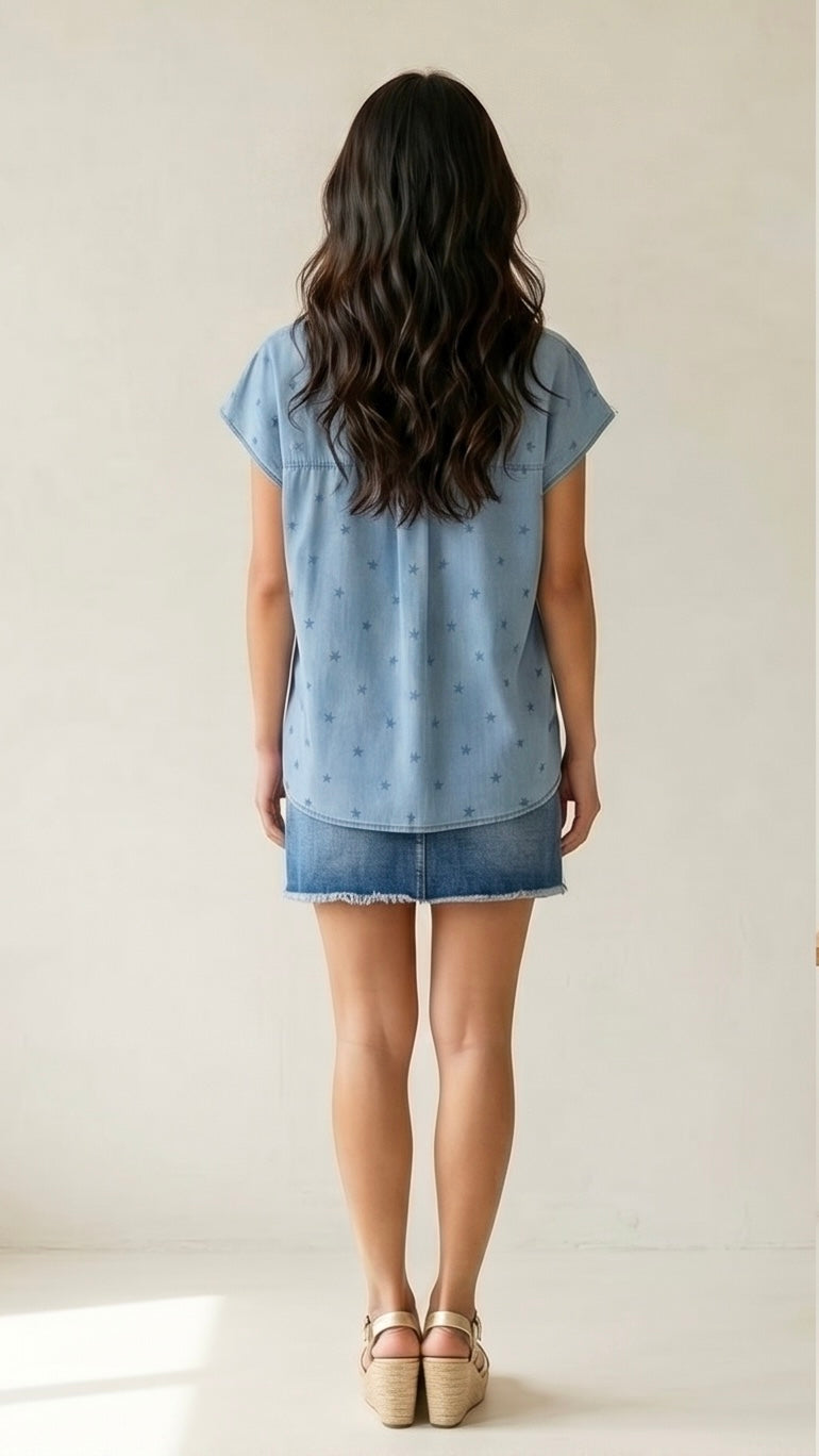 Denim Stars Pattern Blouse