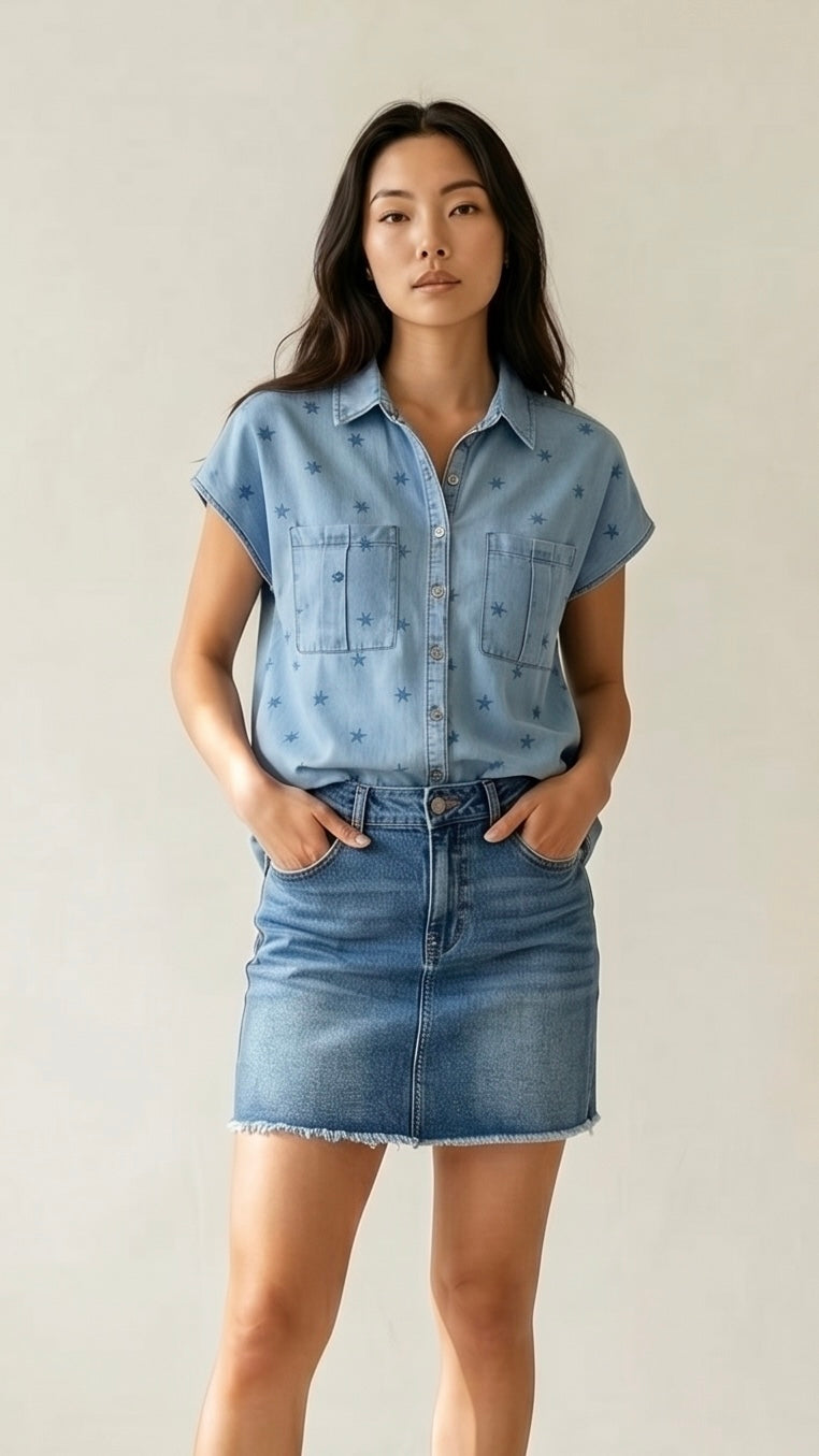 Denim Stars Pattern Blouse