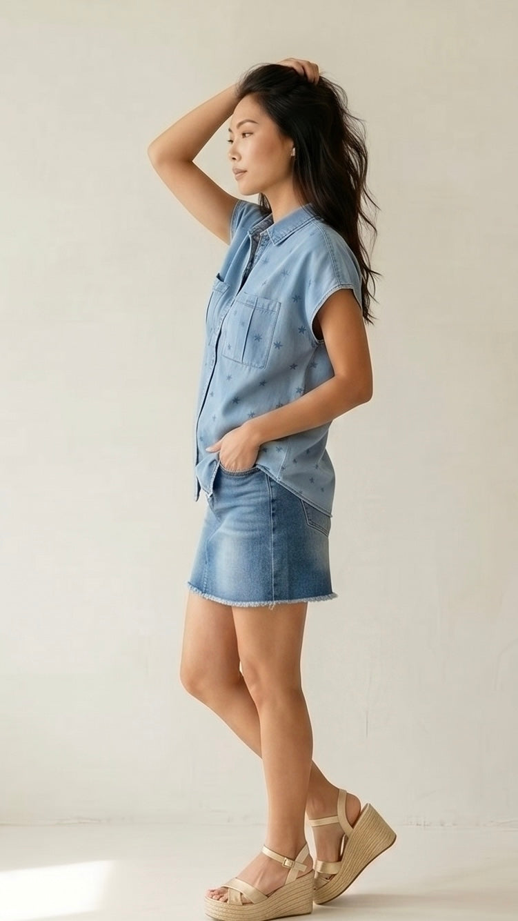 Denim Stars Pattern Blouse