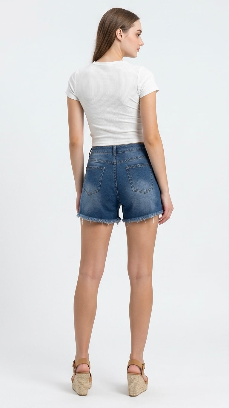 Distressed Frayed Hem Denim Shorts