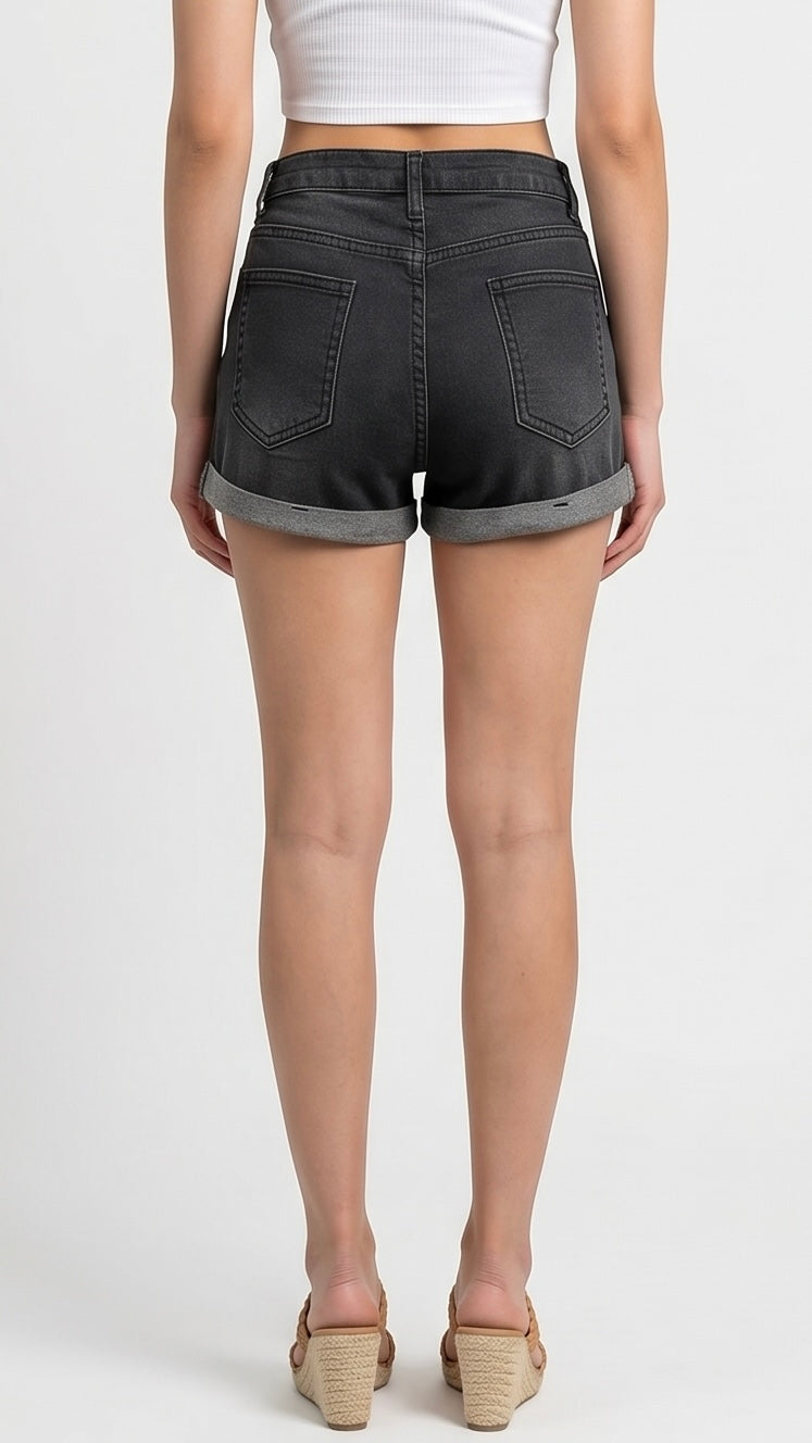 Distressed Denim Roll-Up Shorts