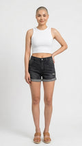 Distressed Denim Roll-Up Shorts