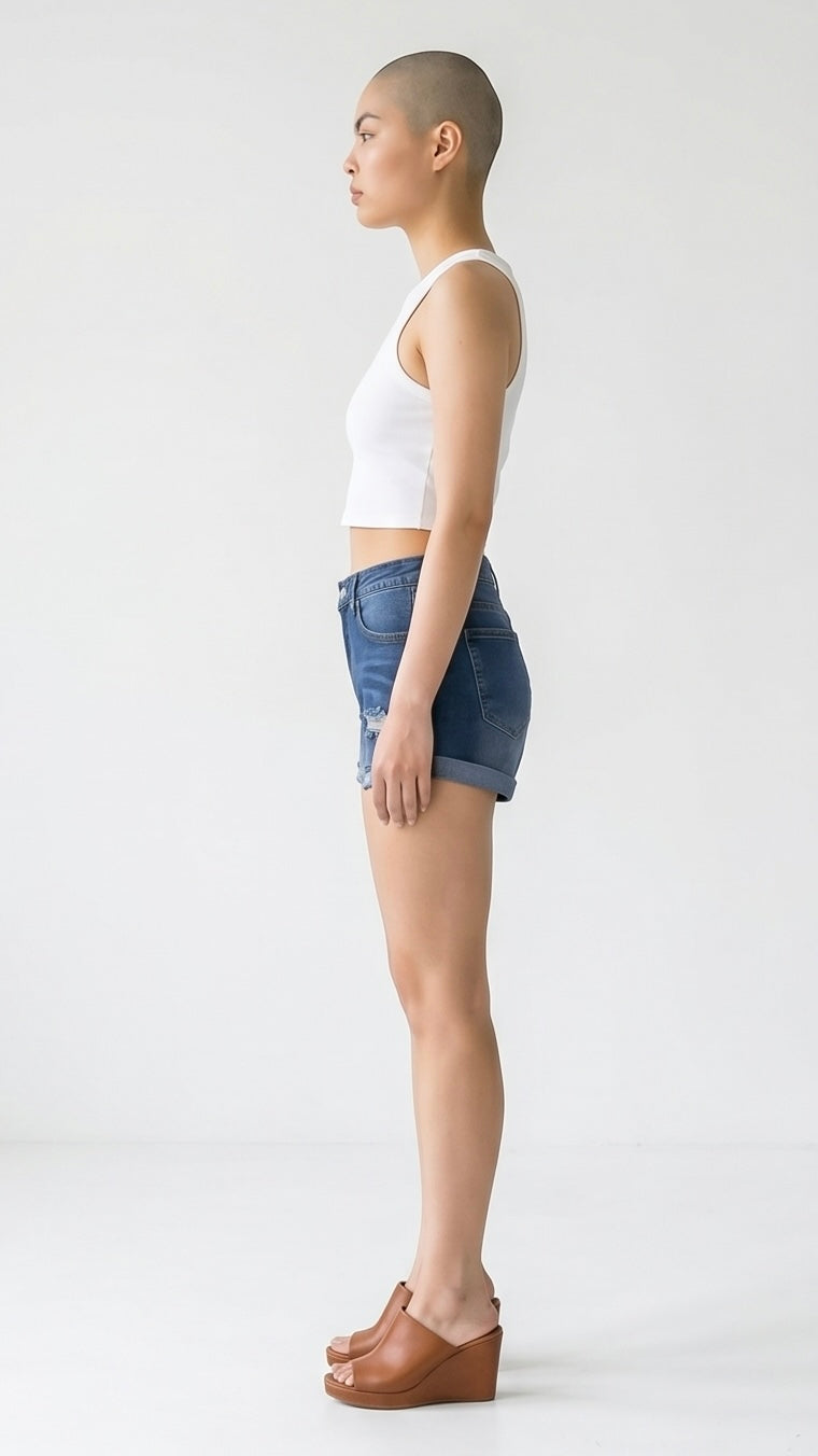 Distressed Denim Roll-Up Shorts