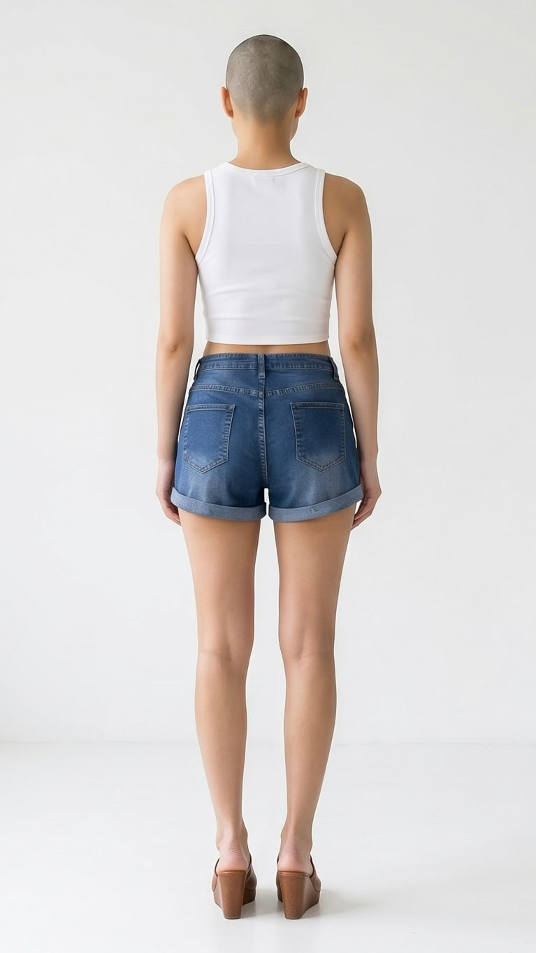 Distressed Denim Roll-Up Shorts