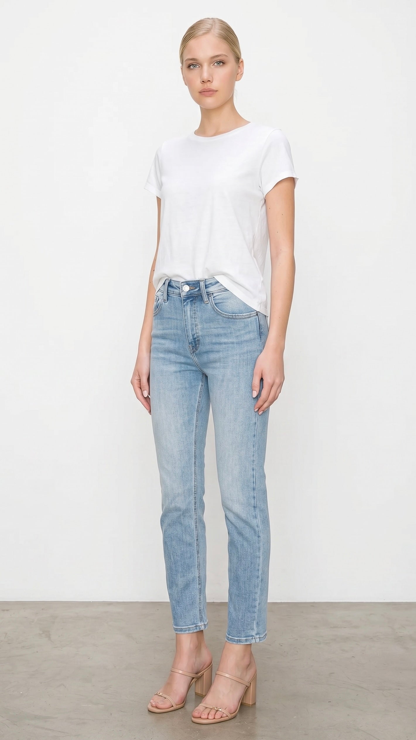 High Rise Straight Leg Ankle Jeans