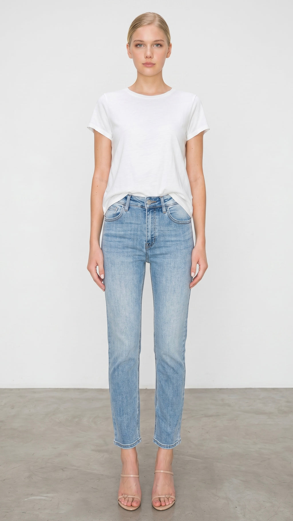 High Rise Straight Leg Ankle Jeans